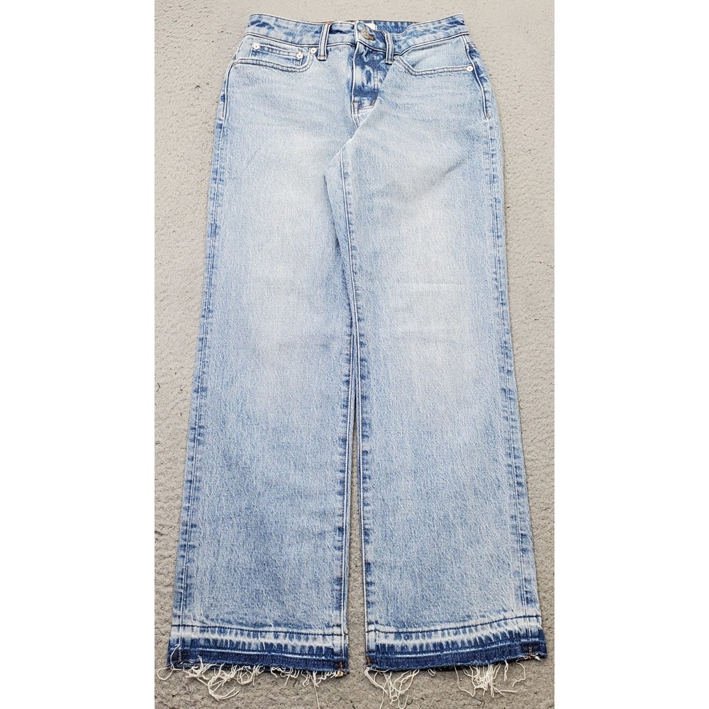 Madewell The Curvy Mid-Rise '90s Straight Jeans Womens 24P Blue Denim Frayed Hem